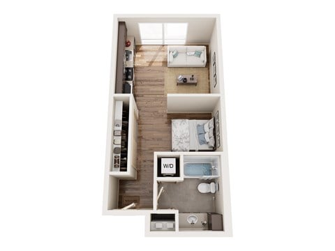 Floor plan for studio, 1 bath, 443 sqft